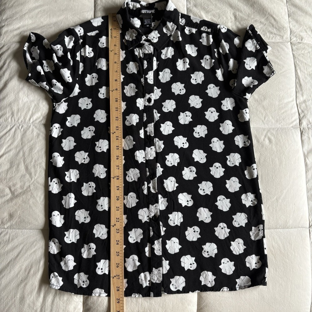 Hot Topic Button Up Ghost Shirt Womens S Black Whimsigoth Cute Spooky Halloween - Picture 11 of 11